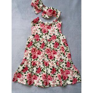 Mud Pie 12-18m NWT rose dress headband SET cotton gauze pink floral Easter